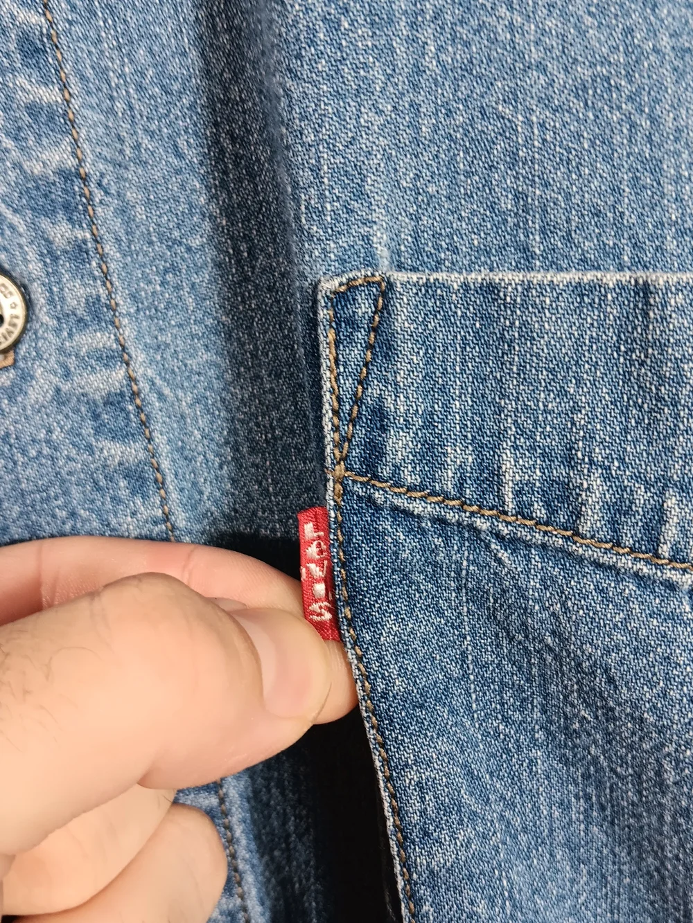 Vintage 90s Levis Shirt Mens XL Blue Denim Red Tap Metal Button Oversized Work
